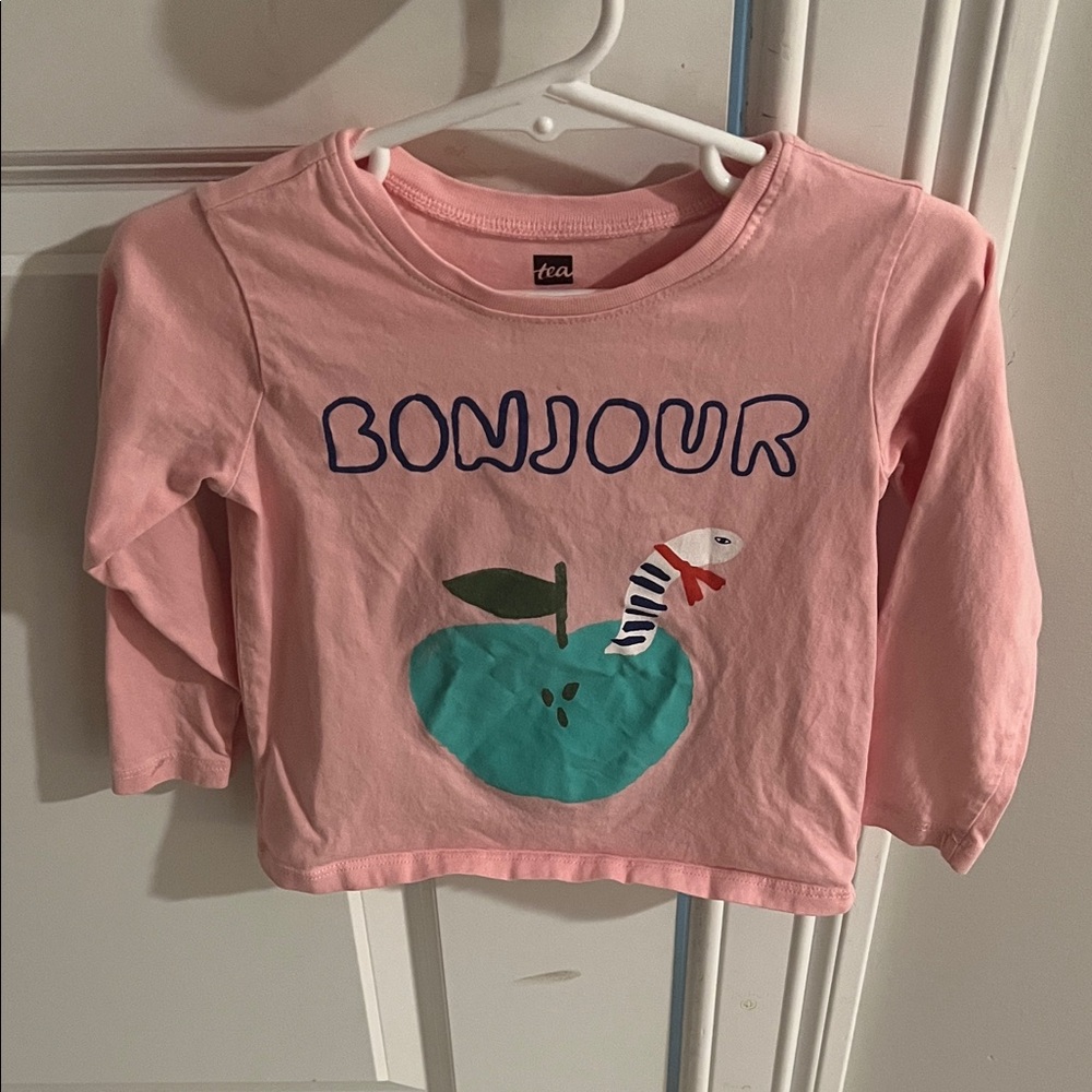 Tea Collection Pink Long-Sleeve 'Bonjour' Graphic Tee